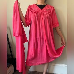 Vintage 90s Fairy Pink lace Embroidered Floral Maxi Whimsical nightgown -Size XL